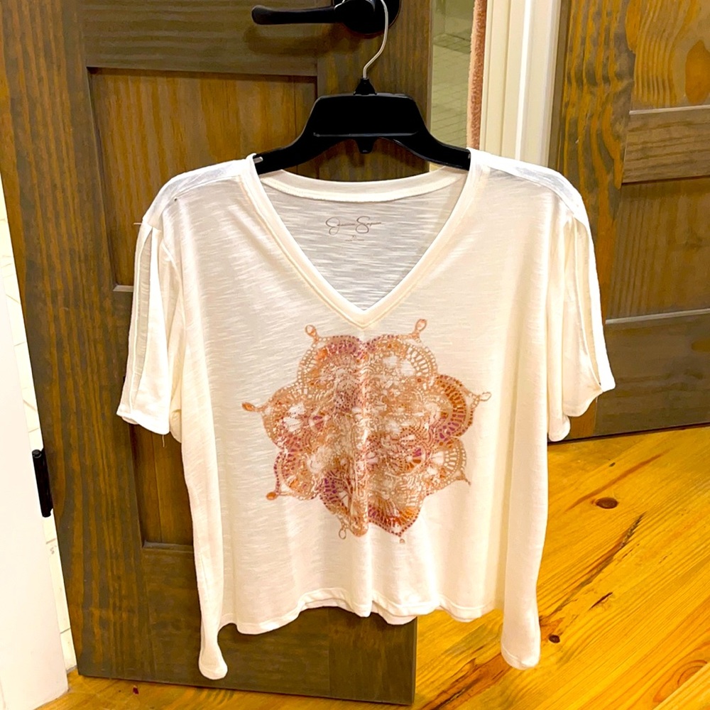 Cream Cotton Blouse w/cold shoulder